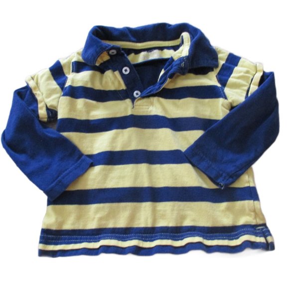 Arizona Jean Co Pullover Polo‎ Shirt Boy Size 24M Blue Yellow Stripe Long Sleeve - Picture 1 of 3